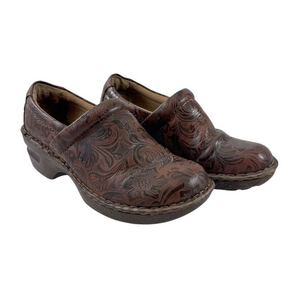 BOC Born Concepts Clogs Size 7.5 Womens Shoes Brown Tooled Embossed Floral Vegan - Picture 2 of 10
